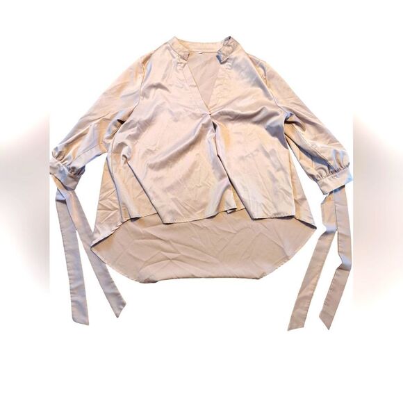 🛍️CHAMPAGNE COLORED SILKY SHIRT SIZE LARGE - Picture 1 of 4